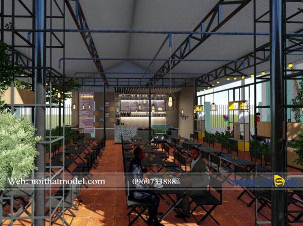 Phối cảnh thiết kế quán cafe gỗ đẹp tại Củ Chi - Model Design